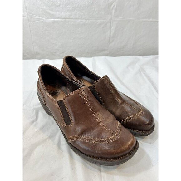 Earth Origins Brown Leather Veronica Slip Ons Women’s Size 9.5 Heel Loafers Shoe - Picture 1 of 14